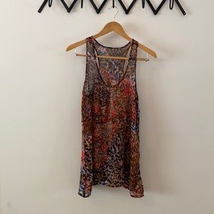 Floaty a-line abstract print racer back sheer top